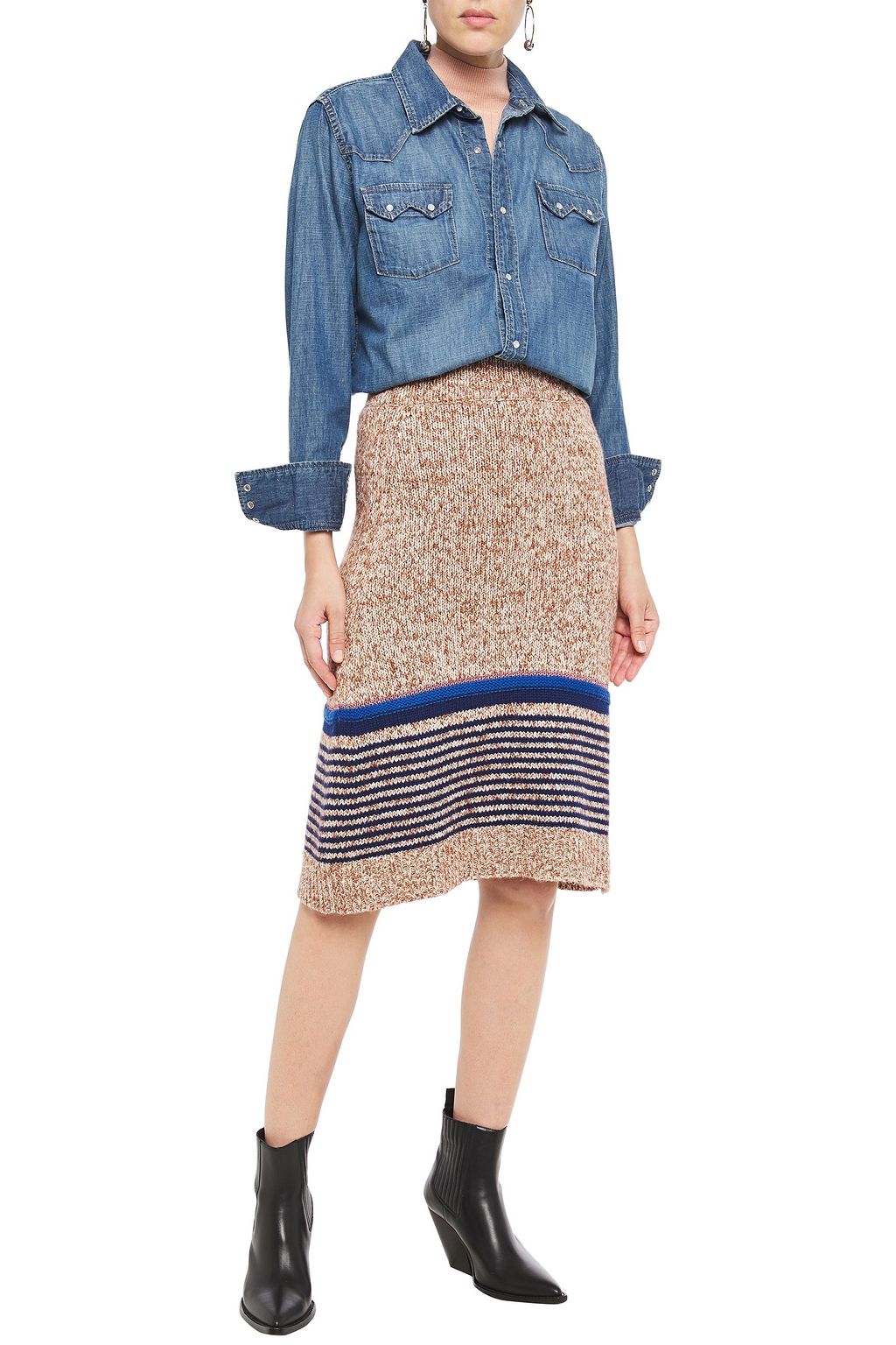 SEE BY CHLOÉ Striped marled knitted skirt