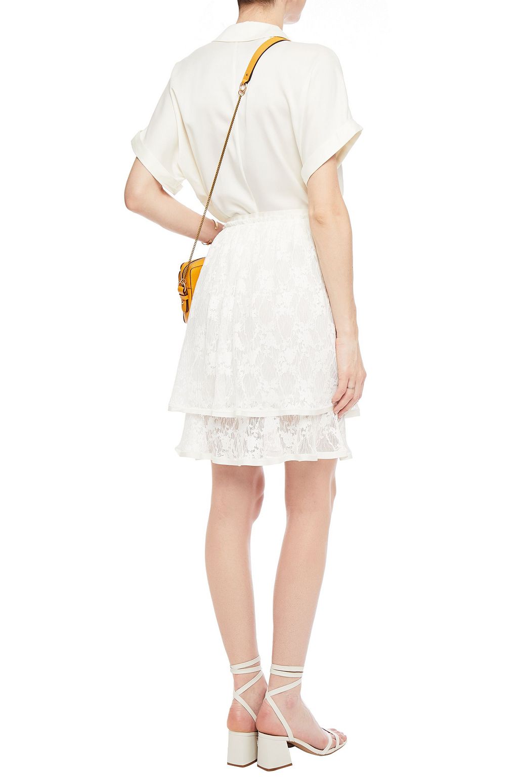 SEE BY CHLOÉ Grosgrain-trimmed layered Leavers lace mini skirt