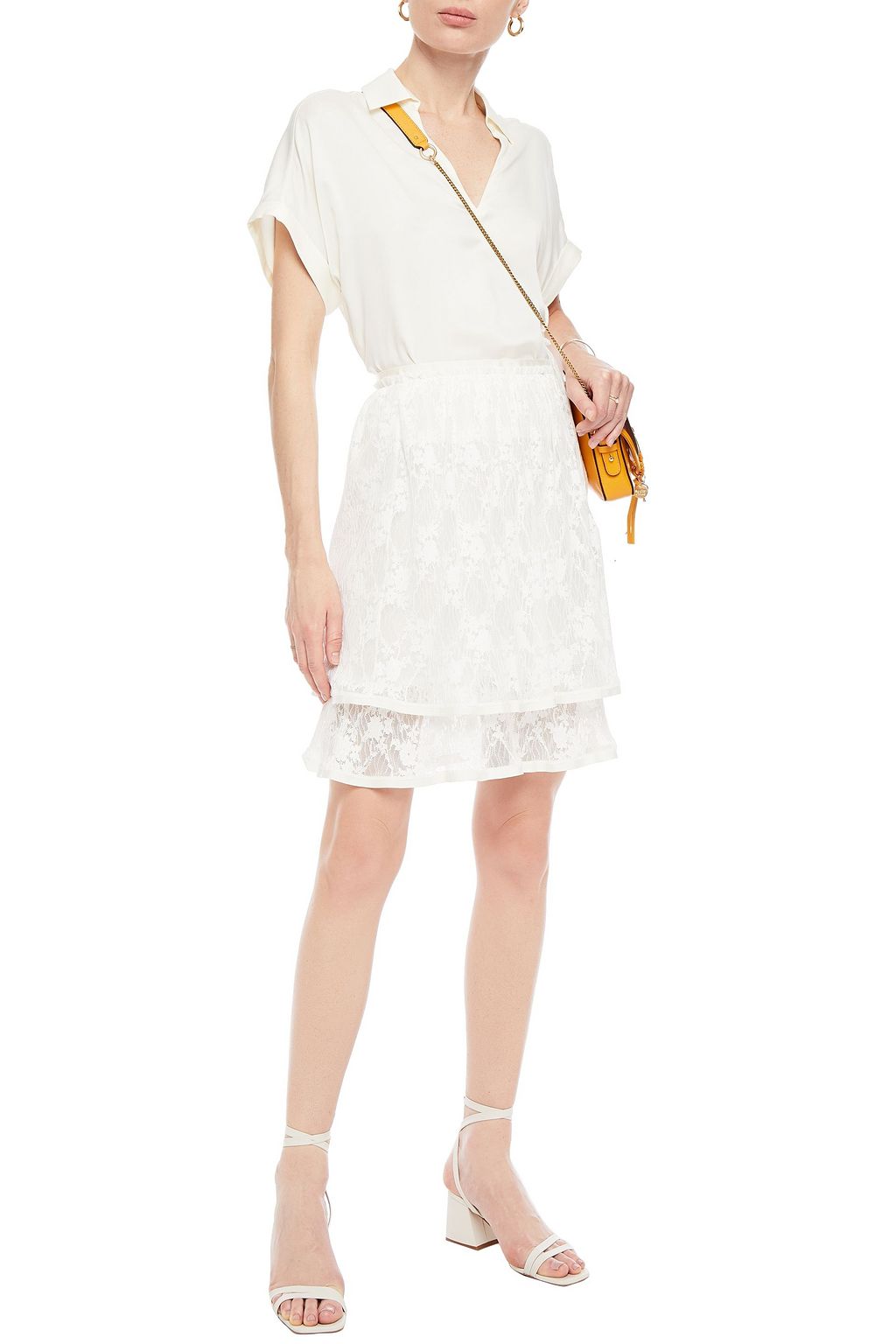 SEE BY CHLOÉ Grosgrain-trimmed layered Leavers lace mini skirt