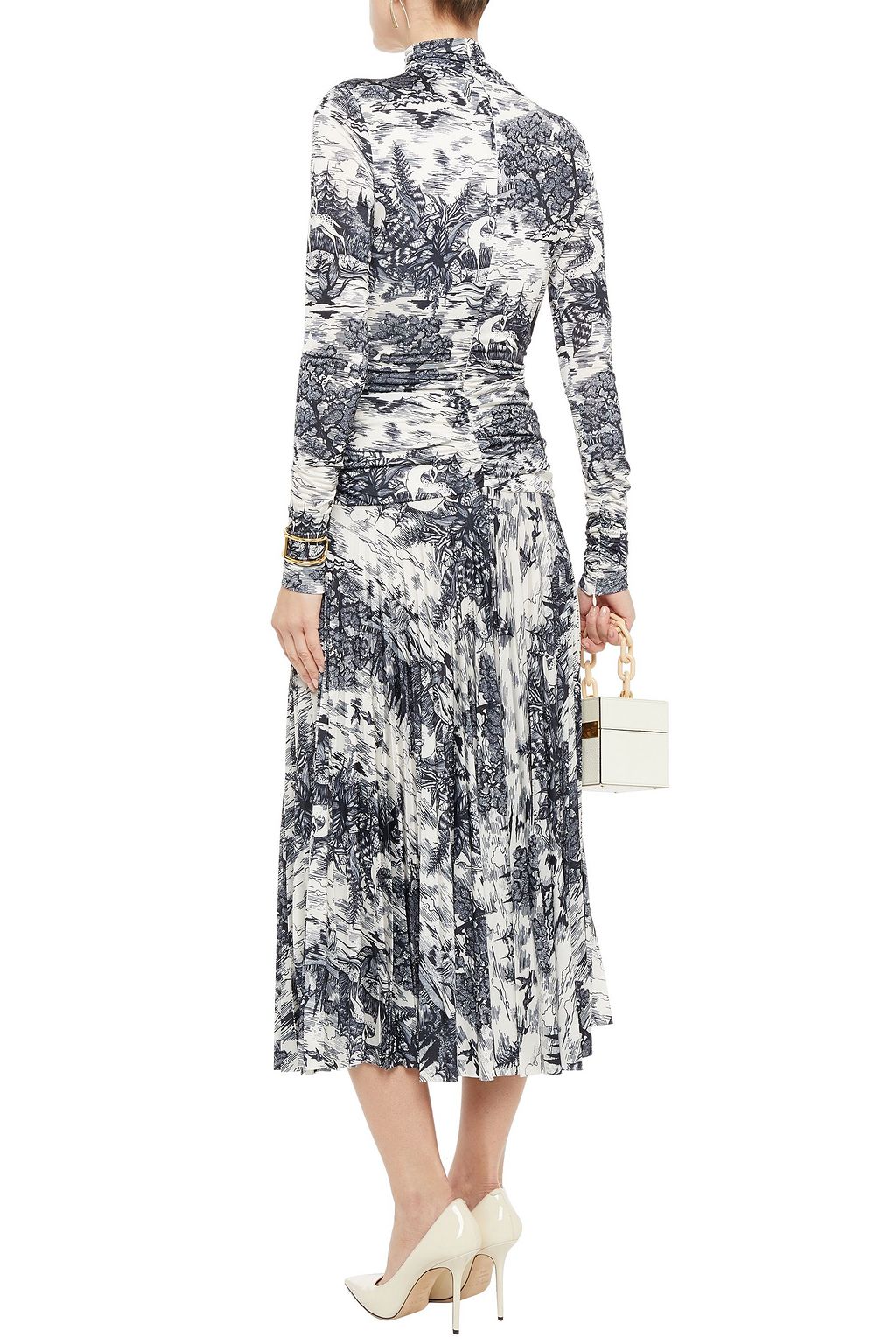 VICTORIA, VICTORIA BECKHAM Pleated printed stretch-jersey midi dress