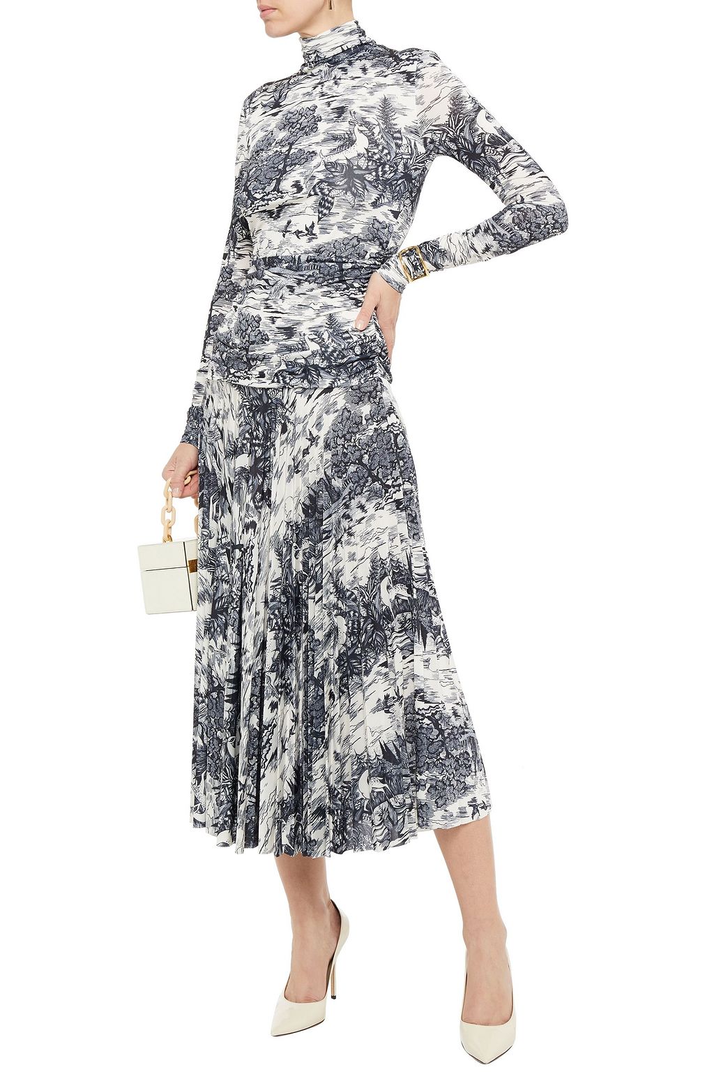 VICTORIA, VICTORIA BECKHAM Pleated printed stretch-jersey midi dress