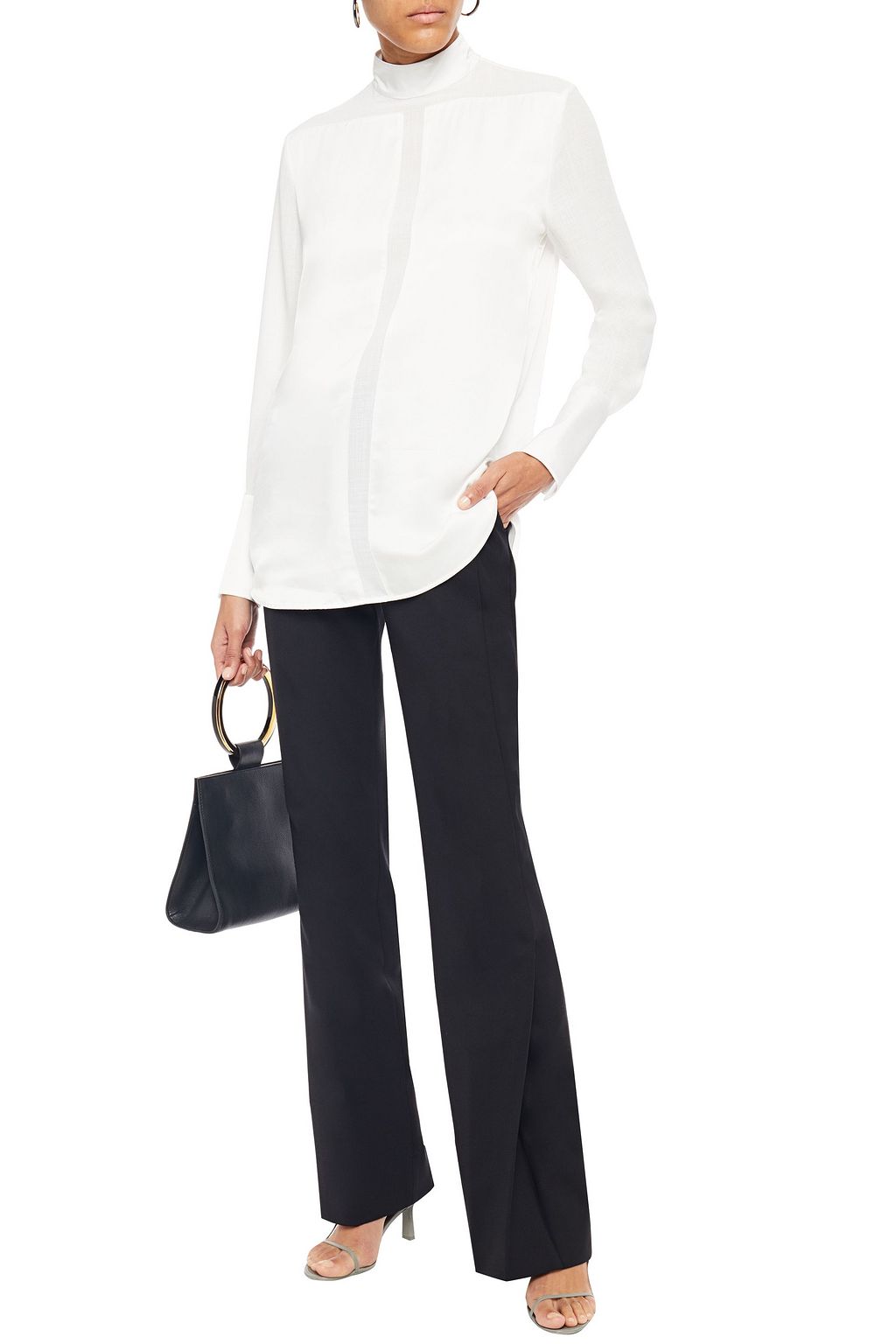 VICTORIA, VICTORIA BECKHAM Paneled satin and mousseline blouse
