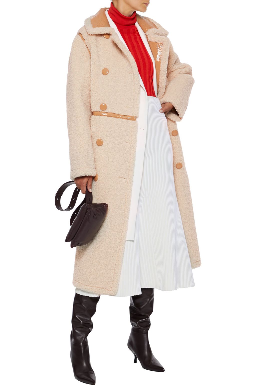 STAND STUDIO Morgan double-breasted paneled faux shearling coat