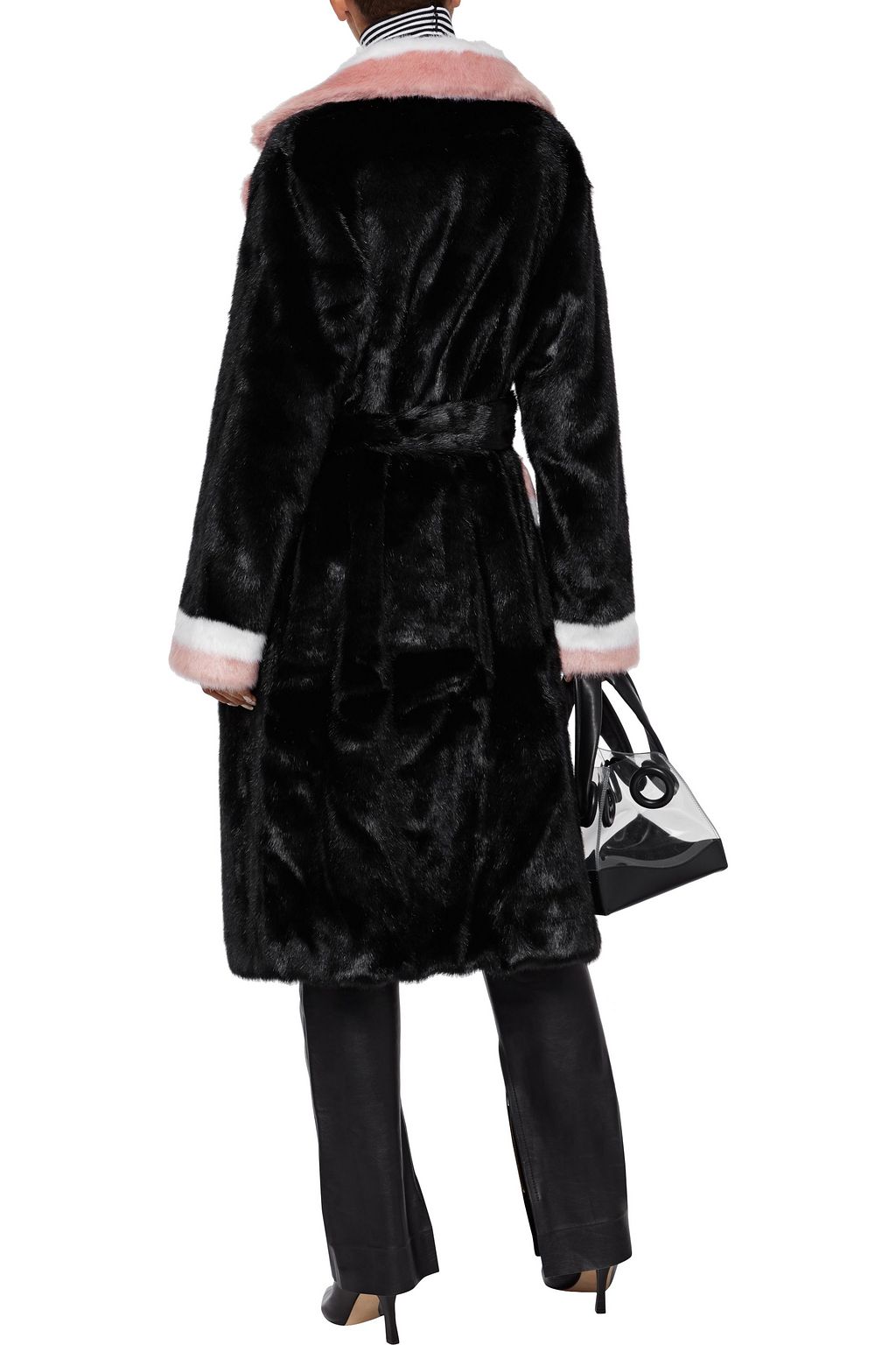 STAND STUDIO Kate belted color-block faux fur coat