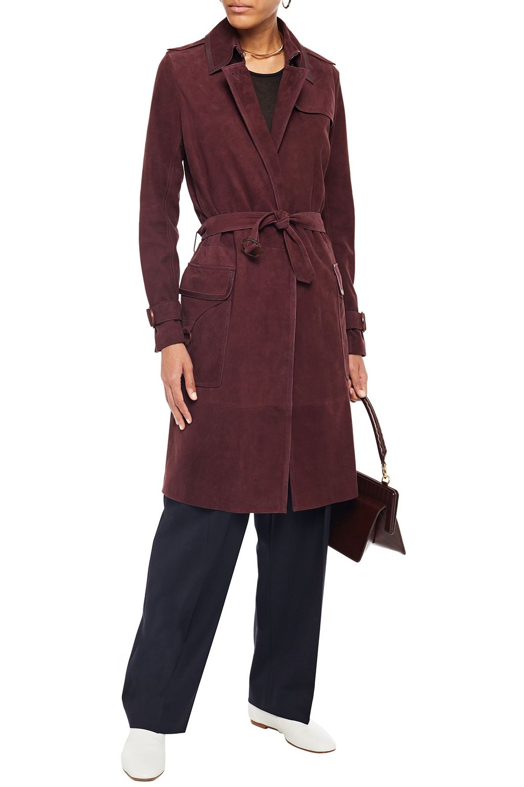 VICTORIA, VICTORIA BECKHAM Belted suede coat