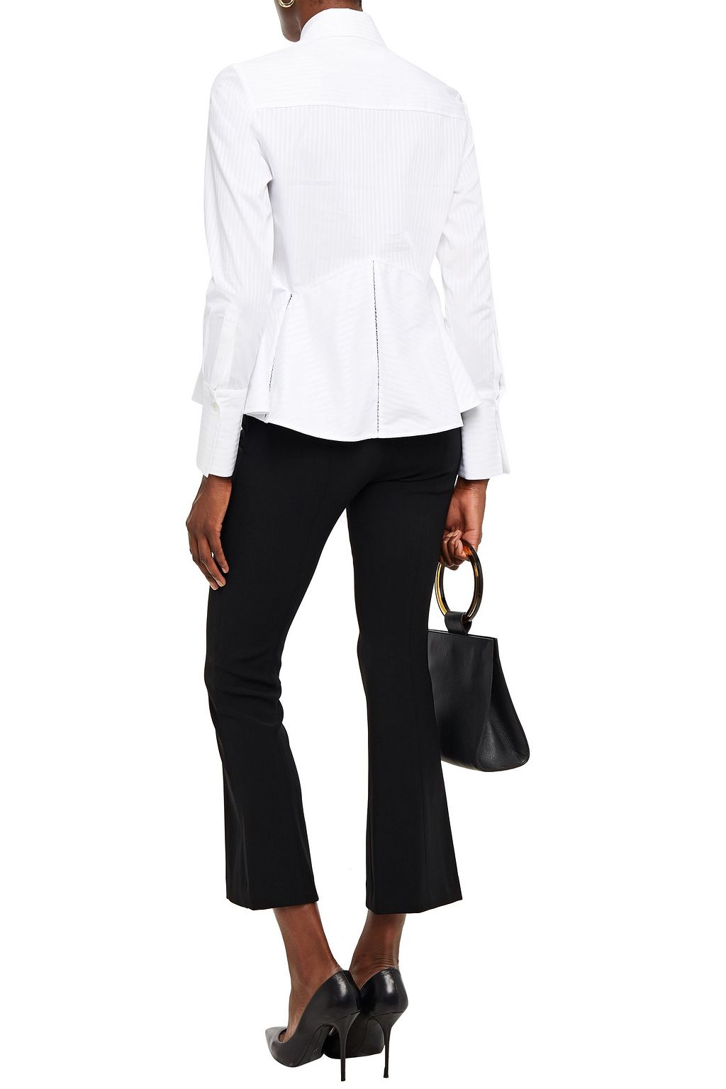 VICTORIA, VICTORIA BECKHAM Striped cotton-jacquard peplum shirt