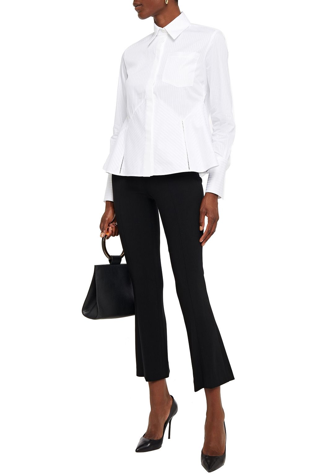 VICTORIA, VICTORIA BECKHAM Striped cotton-jacquard peplum shirt