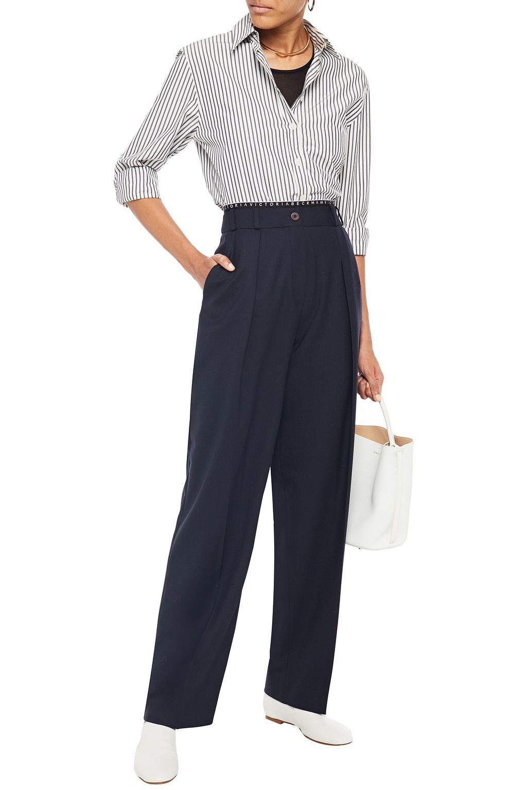 VICTORIA, VICTORIA BECKHAM Pleated twill tapered pants