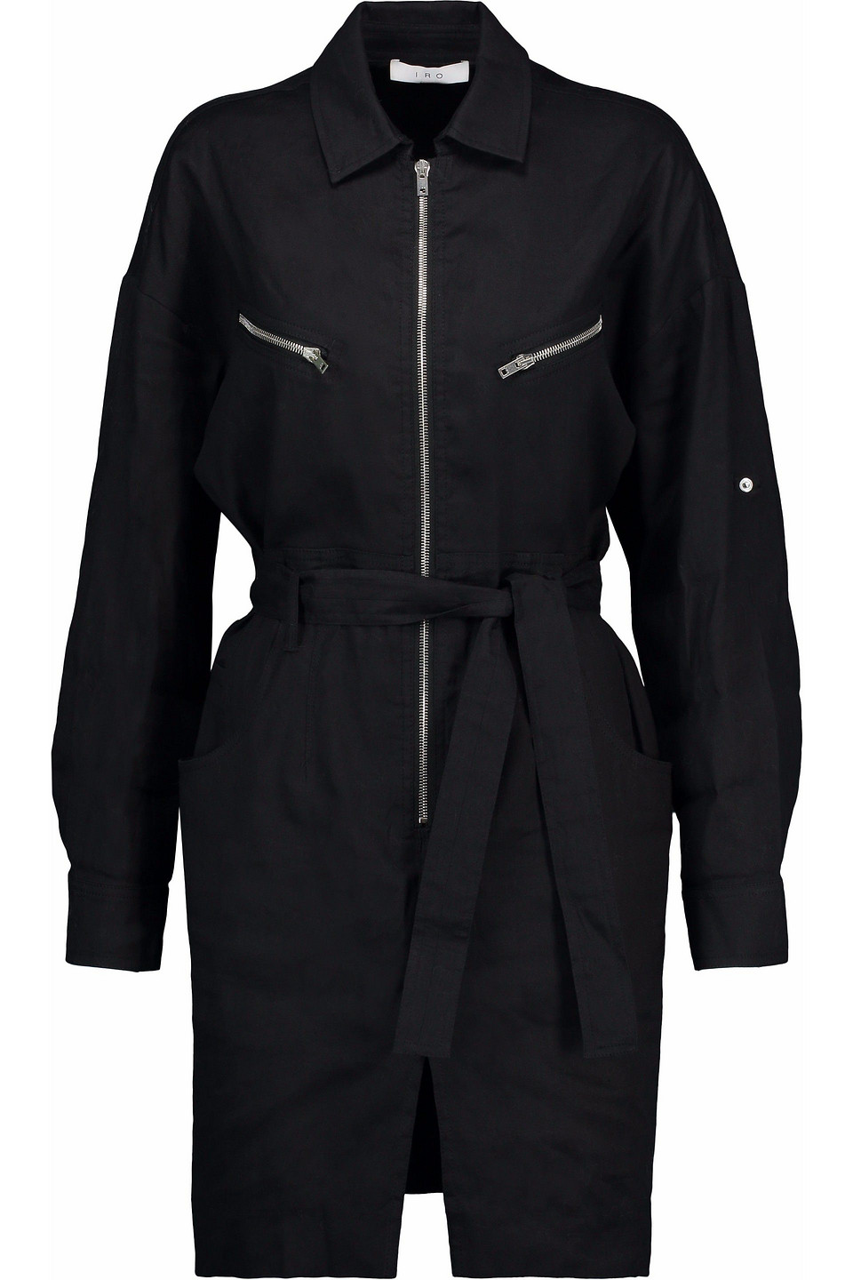iro - belted cotton-blend twill mini shirt dress - black - fr 38