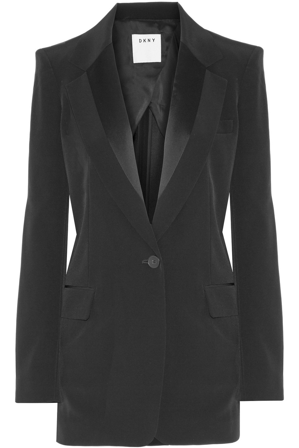 dkny - satin-trimmed faille blazer - black - us 6