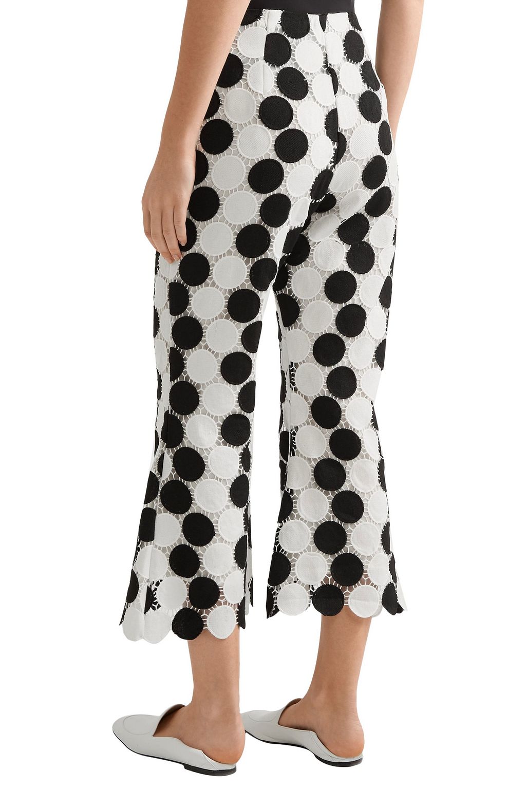 PAPER LONDON Cropped guipure lace flared pants