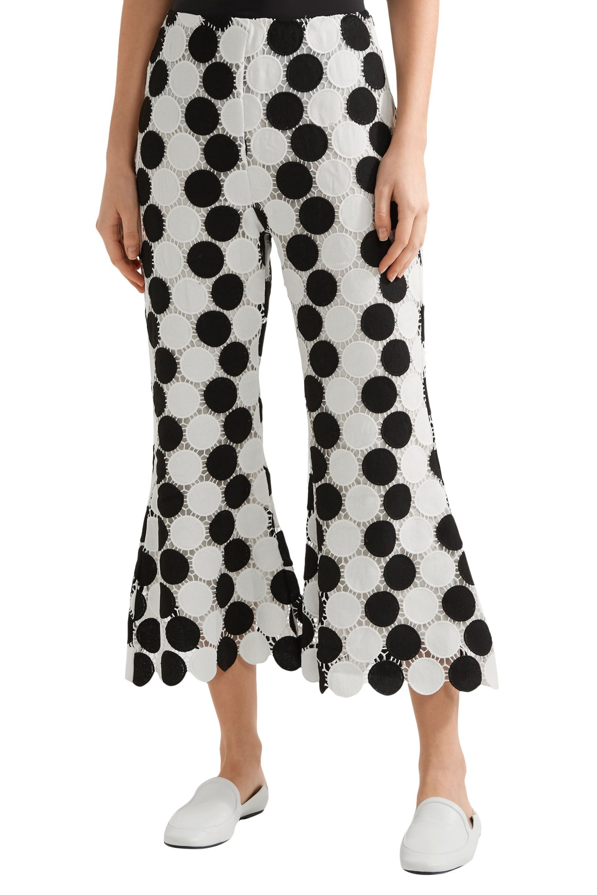 PAPER LONDON Cropped guipure lace flared pants