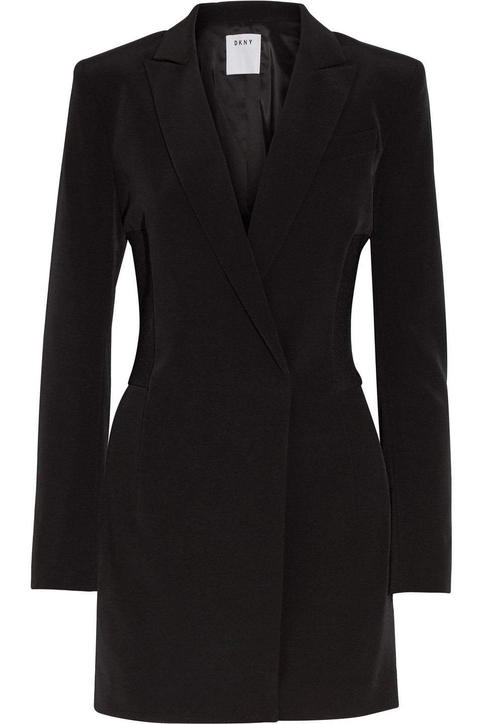 dkny - ribbed-knit paneled stretch-crepe playsuit - black - us 4