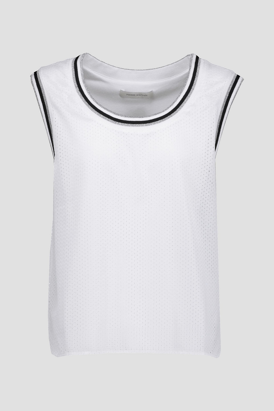 balmain - logo-appliquéd mesh tank - white - fr 36