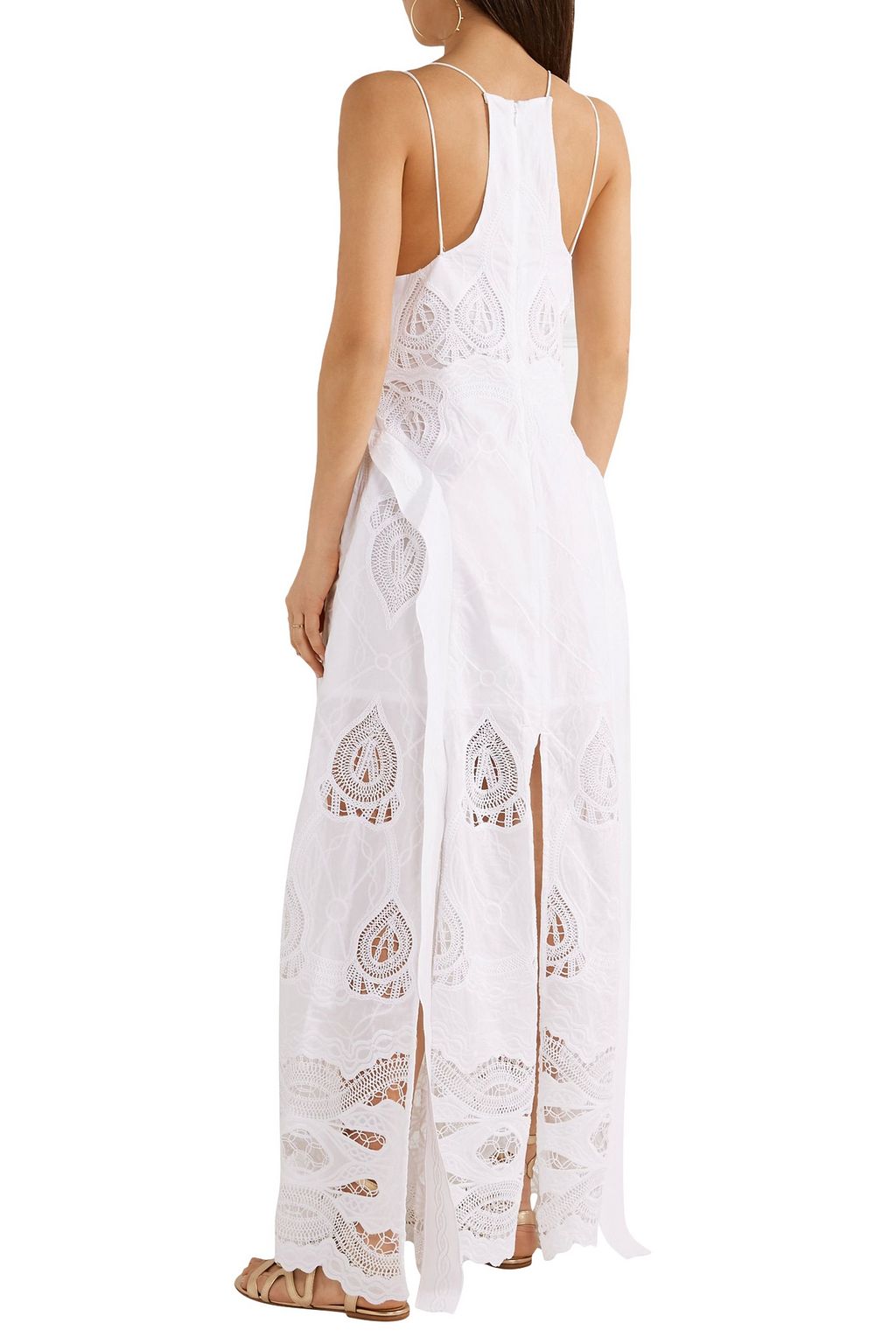 SIMKHAI Crochet-paneled embroidered cotton-voile gown