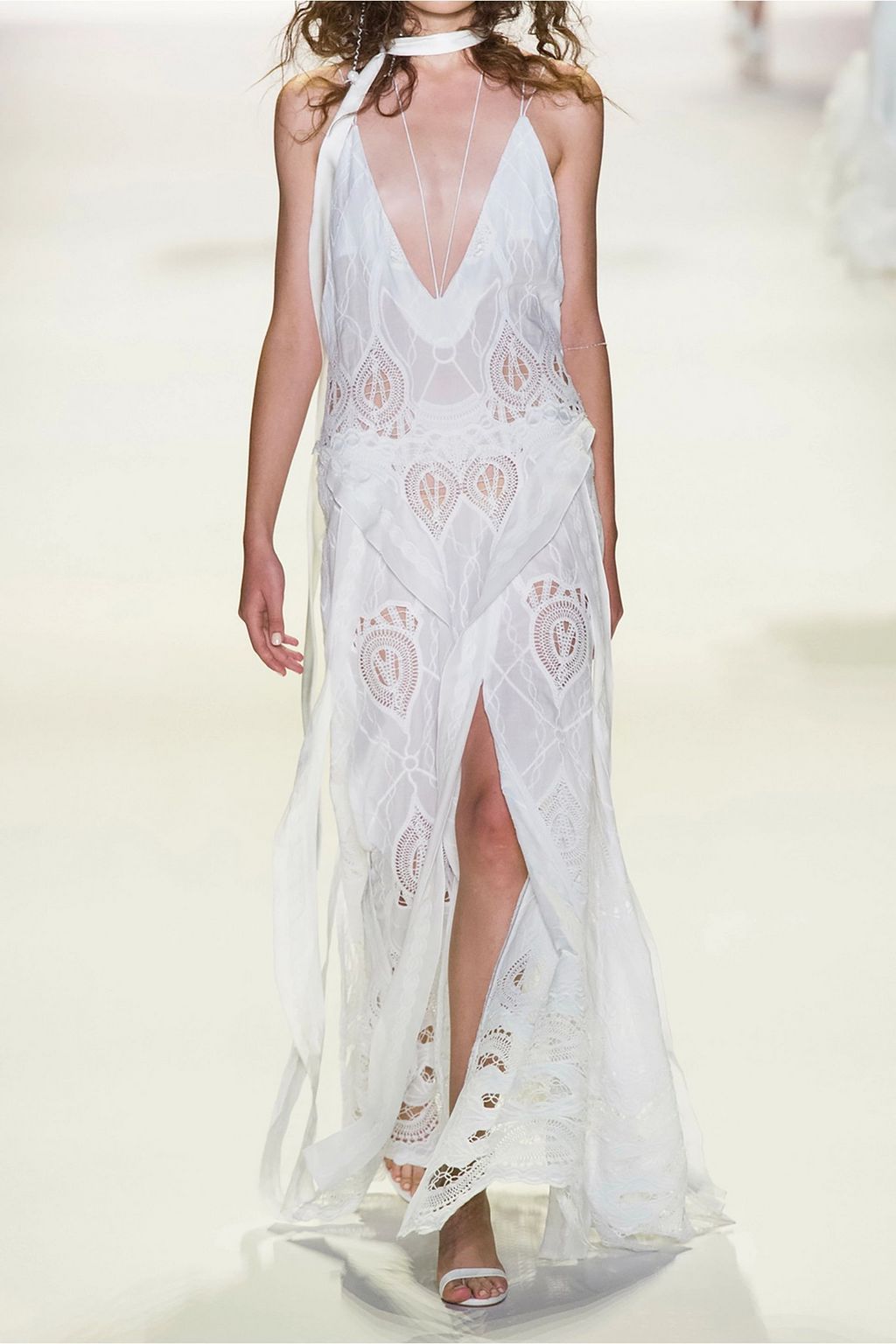 SIMKHAI Crochet-paneled embroidered cotton-voile gown