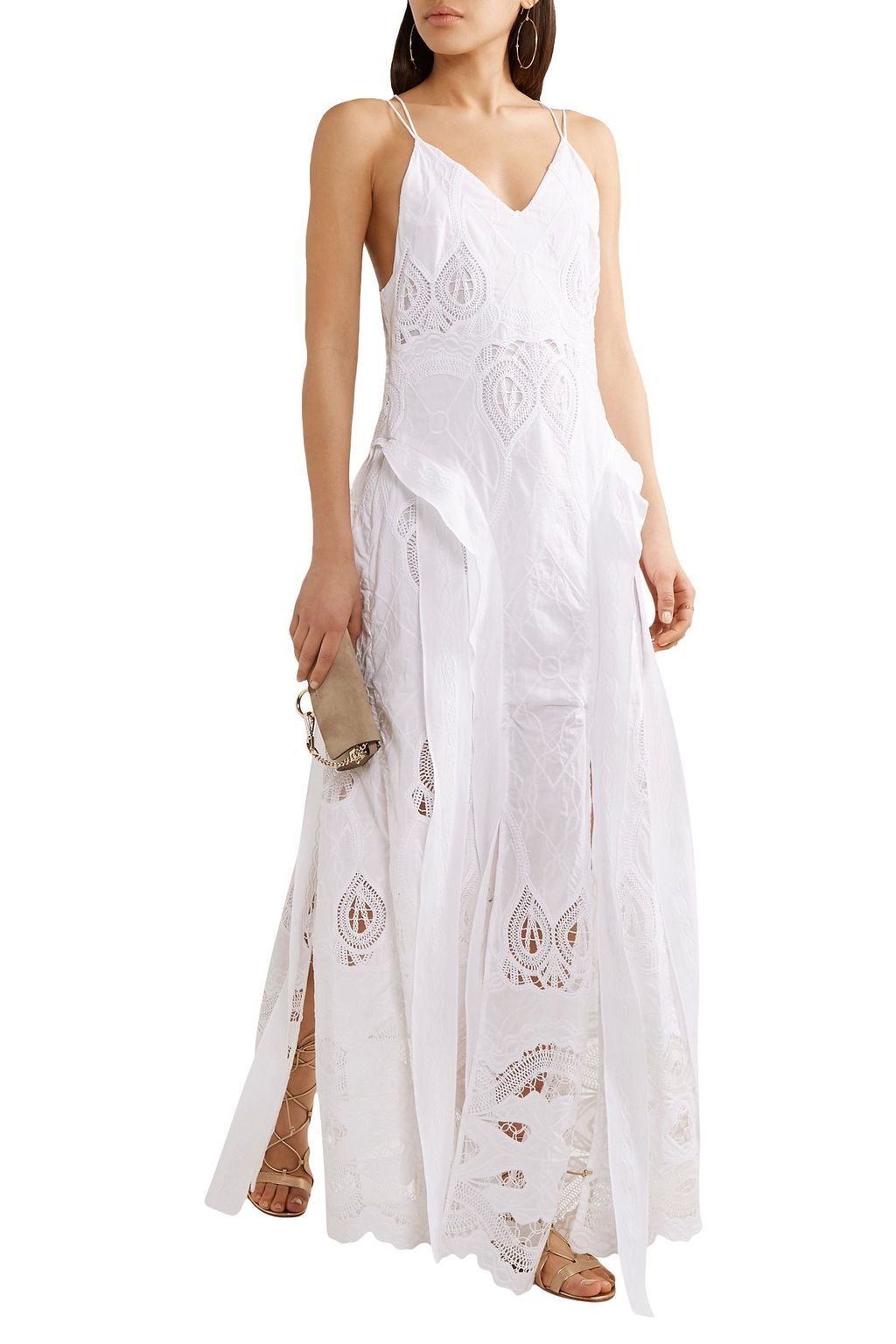 SIMKHAI Crochet-paneled embroidered cotton-voile gown