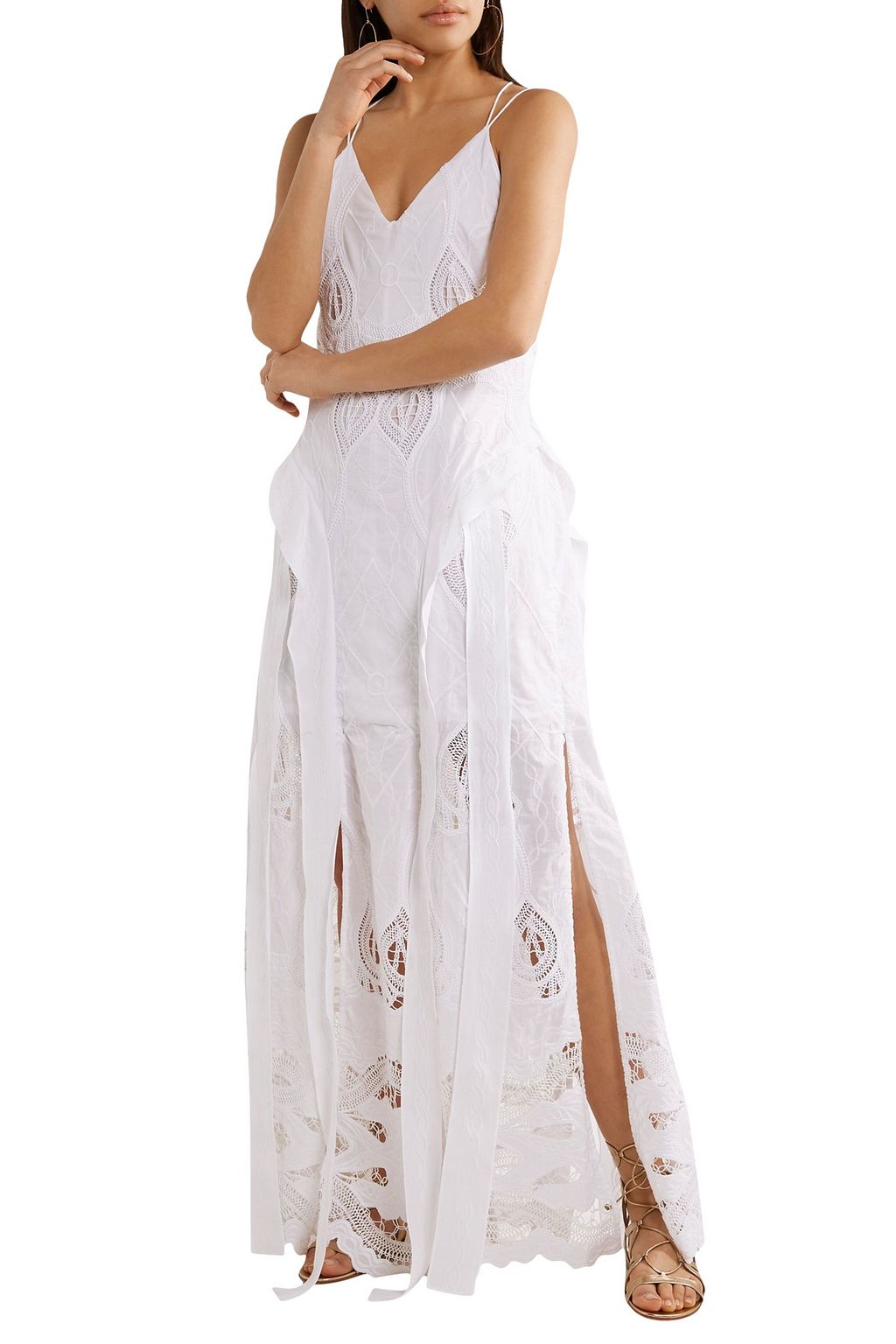 SIMKHAI Crochet-paneled embroidered cotton-voile gown