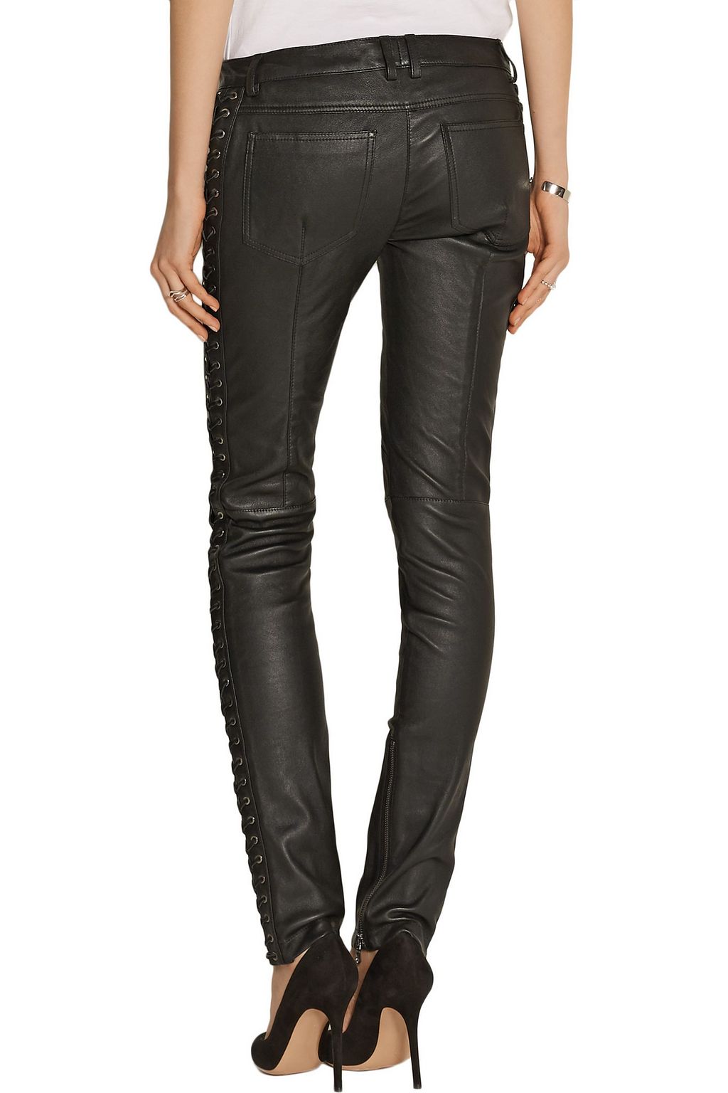 PIERRE BALMAIN Paneled leather skinny pants