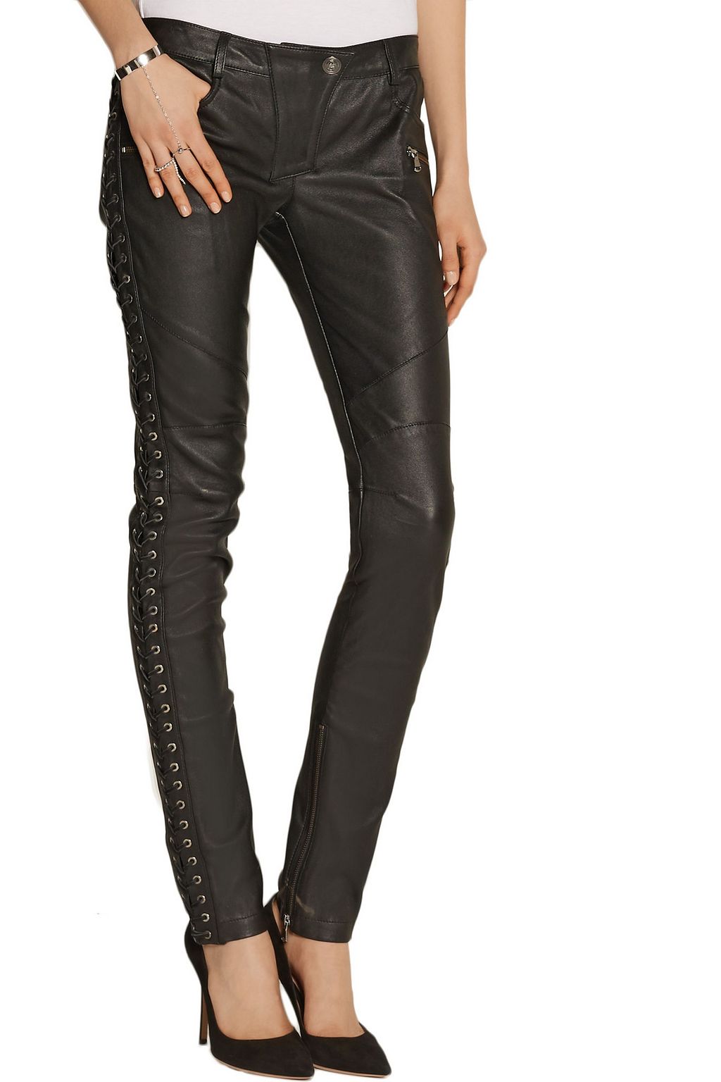 PIERRE BALMAIN Paneled leather skinny pants