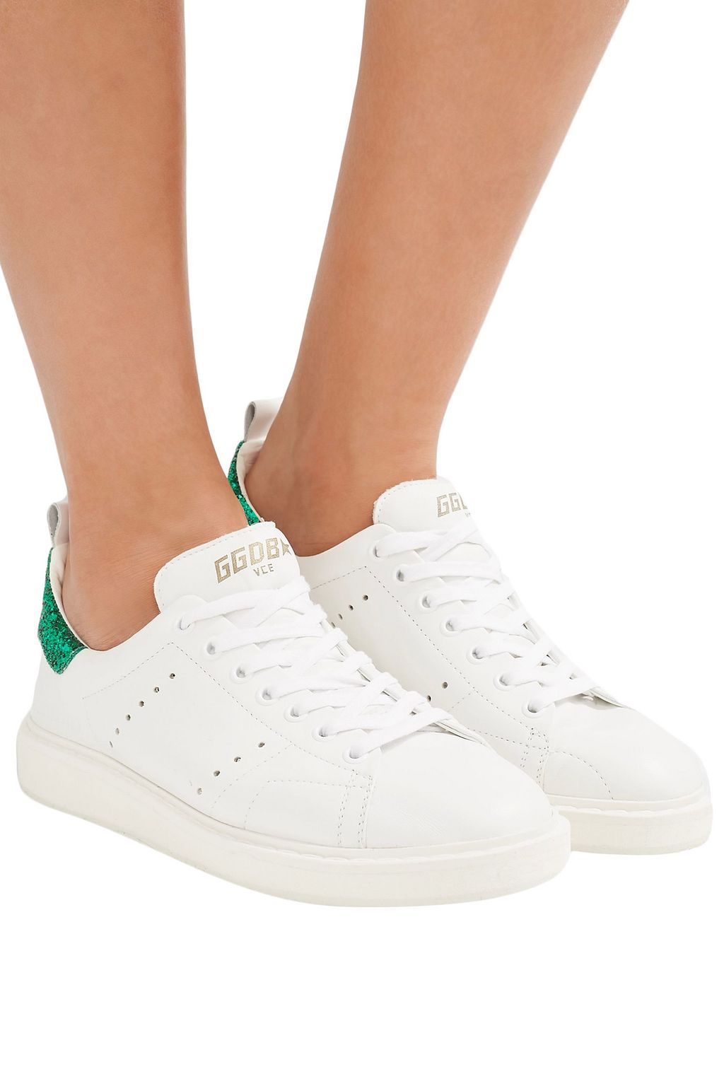 GOLDEN GOOSE Starter glitter-trimmed leather sneakers