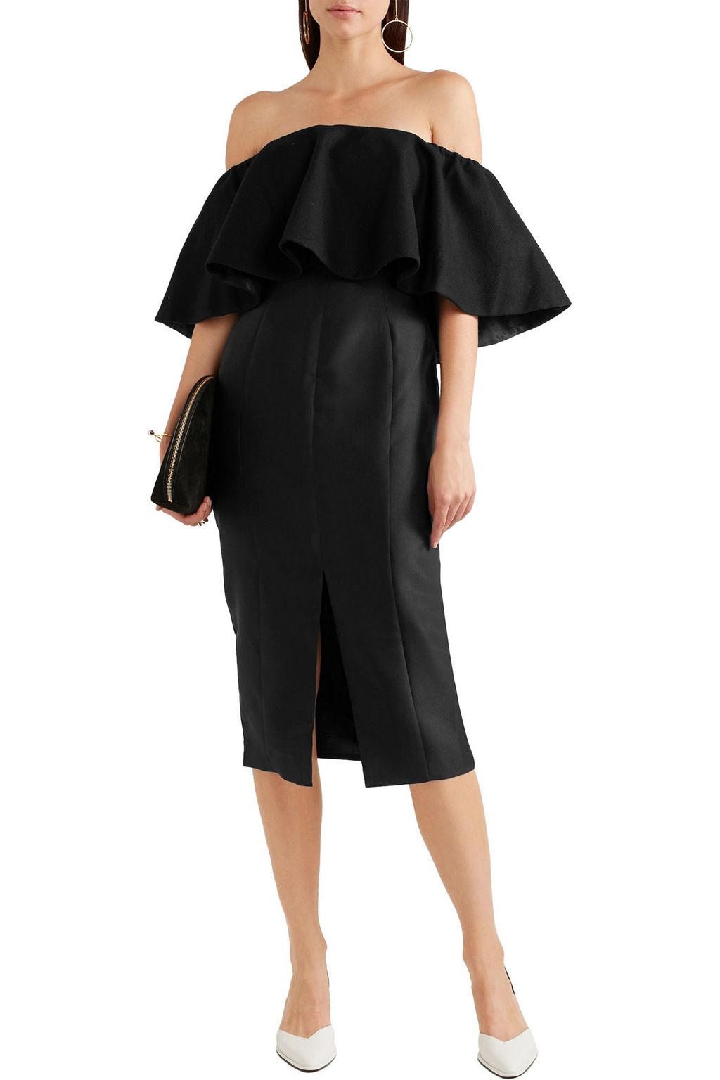 PAPER LONDON Gina ruffled off-the-shoulder duchesse-satin dress