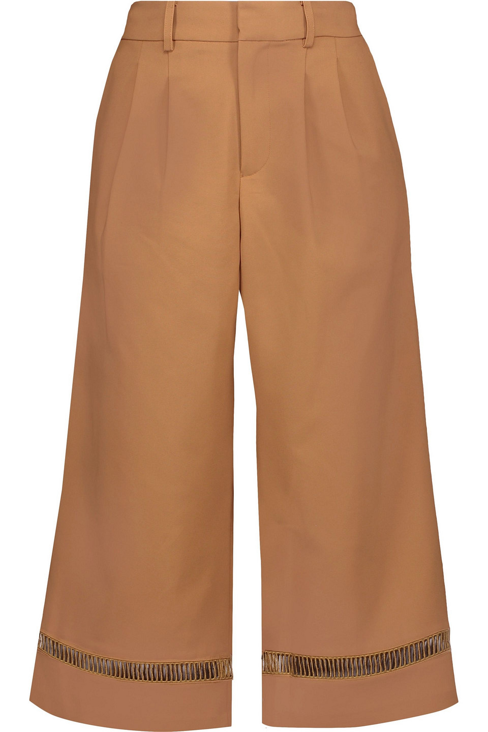 raoul - open knit-trimmed cotton-blend culottes - brown - fr 34