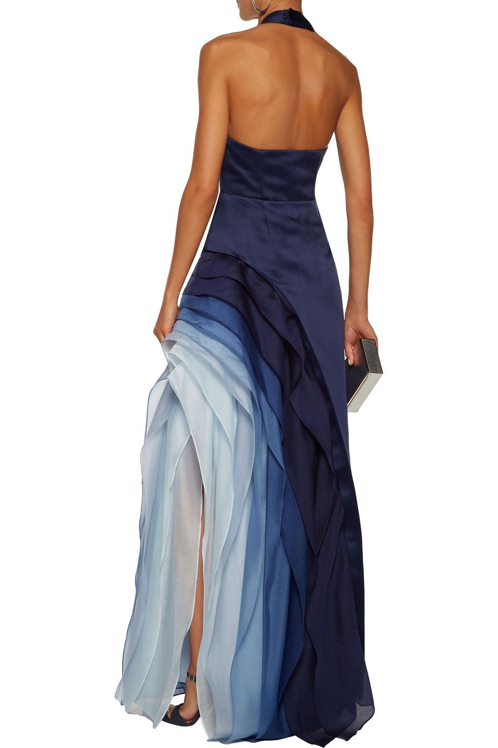 halston heritage satin and organza tiered gown