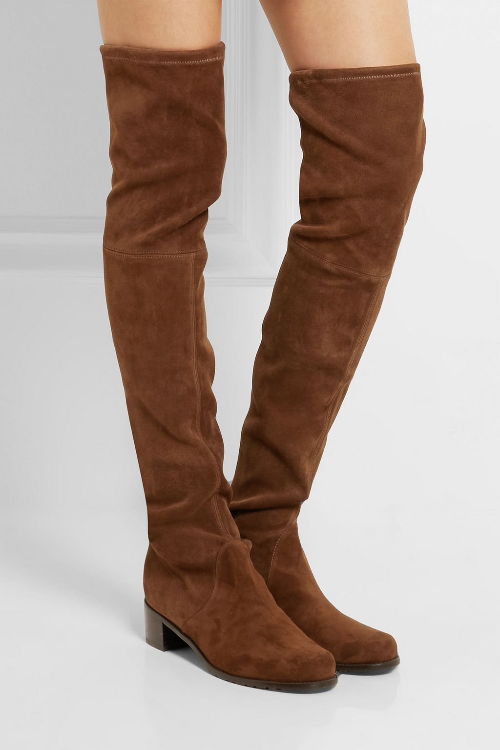 STUART WEITZMAN Lace-up stretch-suede thigh boots