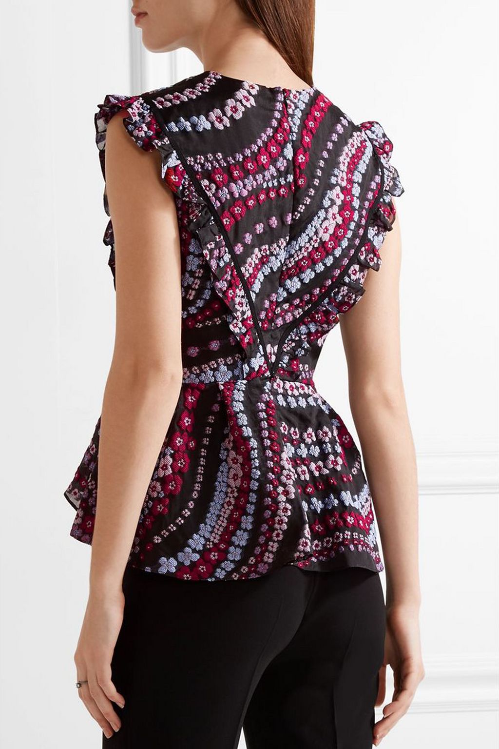 ERDEM Quinn ruffled fil coupé organza peplum top
