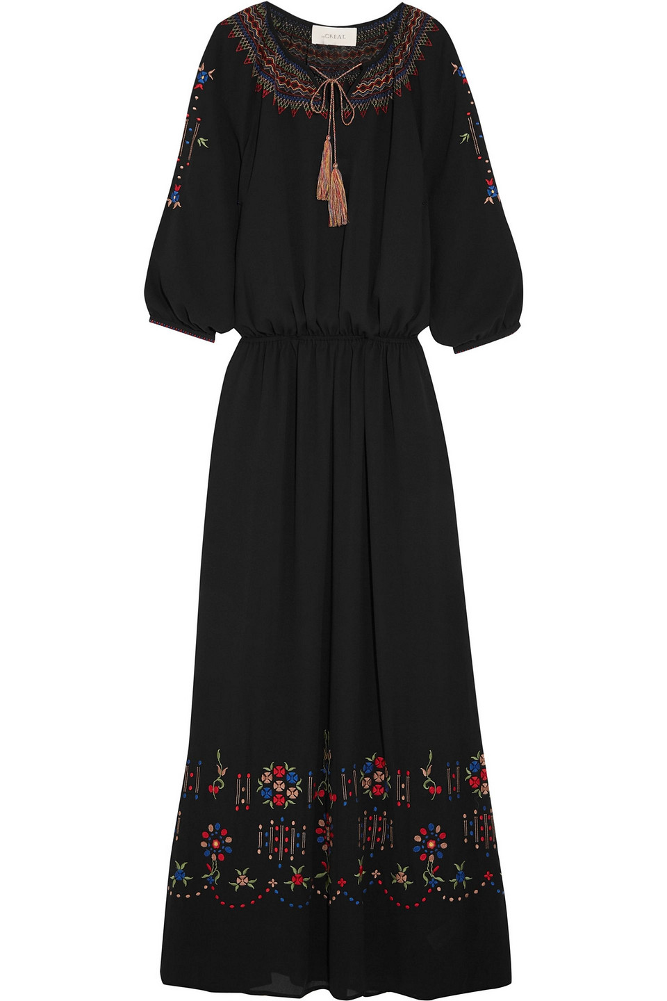 the great. - promenade embroidered crepe maxi dress - black - 1
