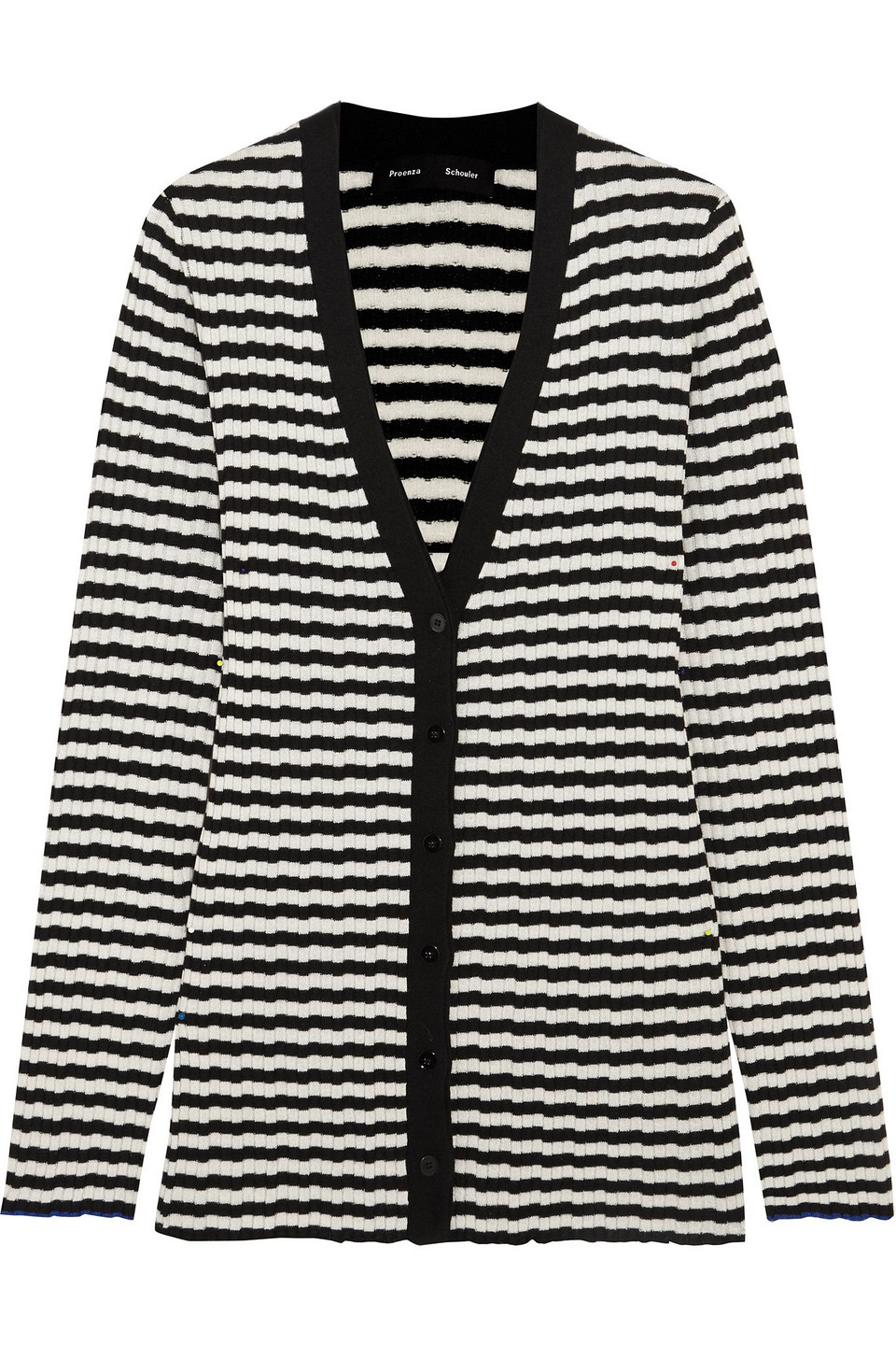proenza schouler - striped ribbed silk and cashmere-blend cardigan - black - xs