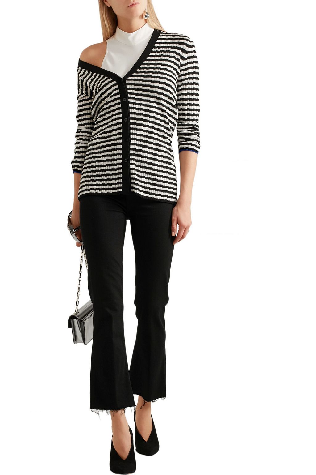 PROENZA SCHOULER Striped ribbed silk and cashmere-blend cardigan