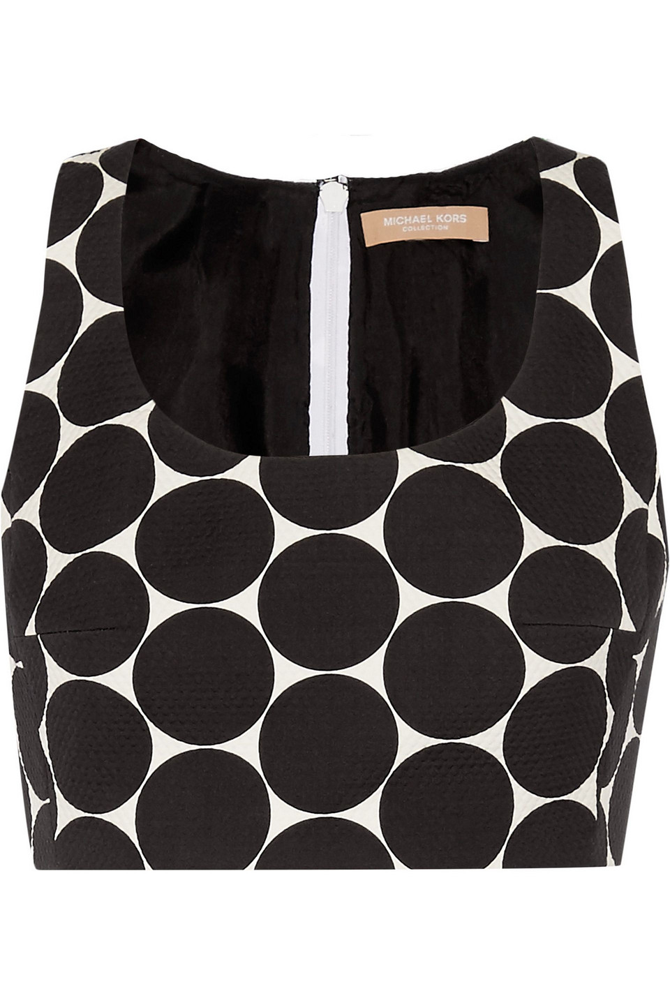 michael kors collection - cropped polka-dot cotton and silk-blend matelassé top - black - us 2