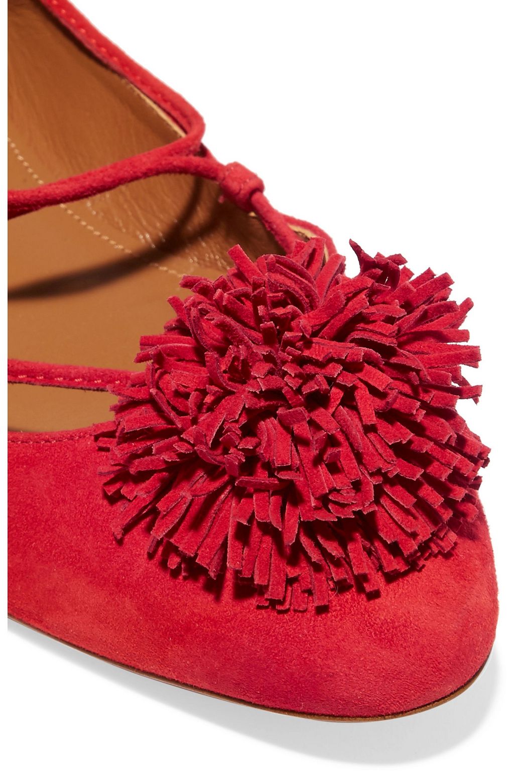 AQUAZZURA Sunshine pompom-embellished suede ballet flats