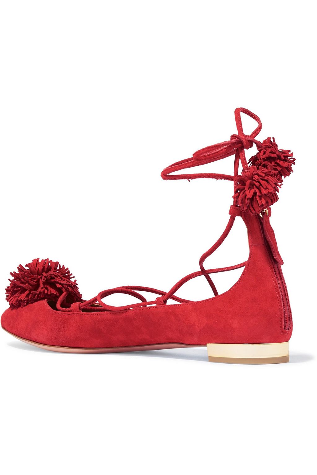 AQUAZZURA Sunshine pompom-embellished suede ballet flats