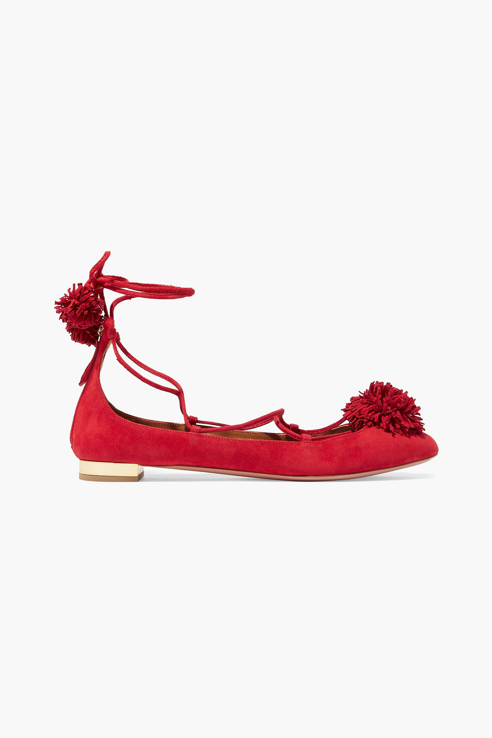 Aquazzura Woman Sunshine Pompom-embellished Suede Ballet Flats Red Size 36