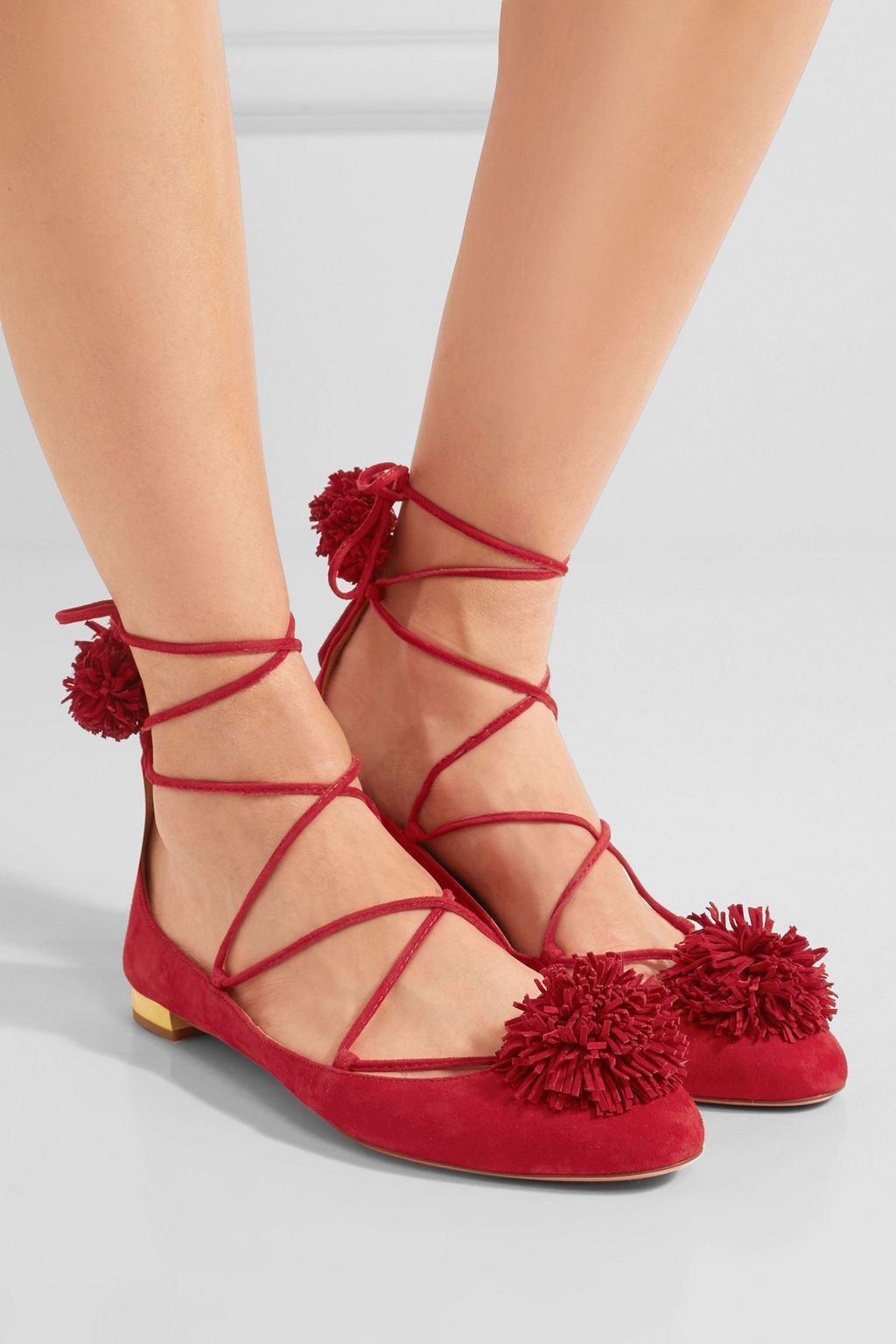 AQUAZZURA Sunshine pompom-embellished suede ballet flats