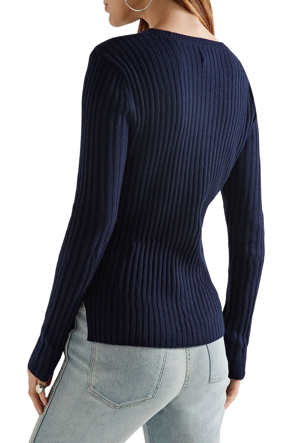 FRAME Cutout ribbed merino wool-blend sweater