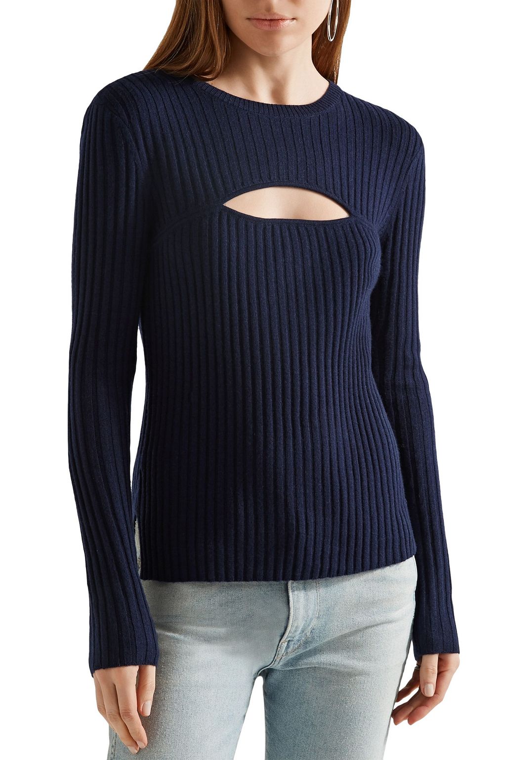 FRAME Cutout ribbed merino wool-blend sweater
