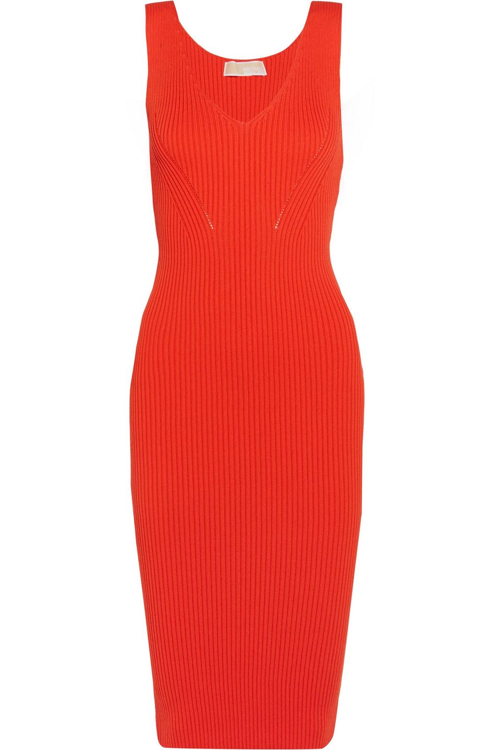 orange ribbed midi dress