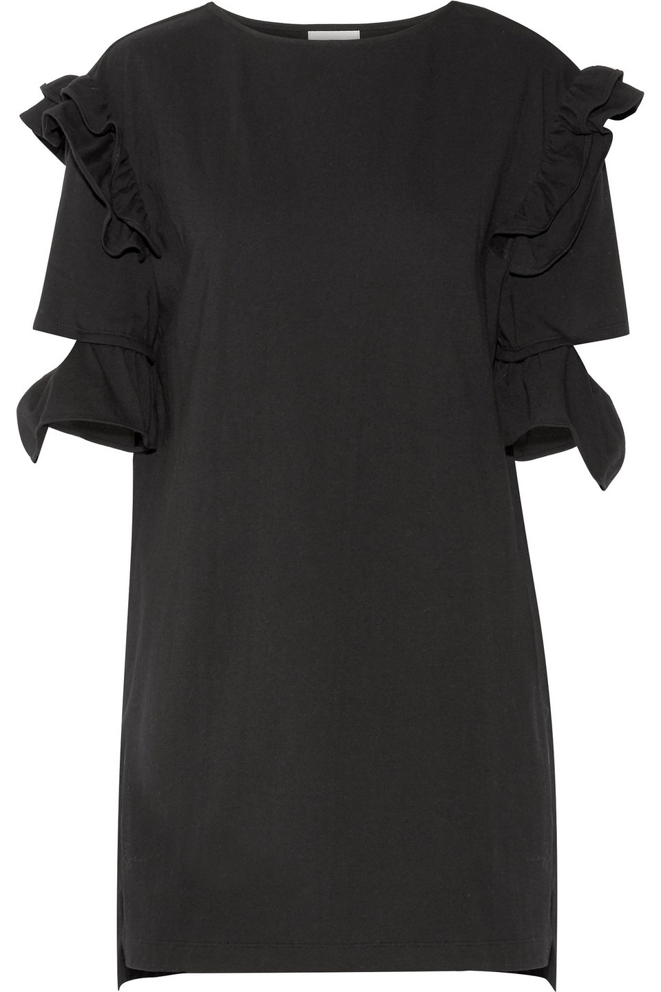 steve j & yoni p - cutout ruffle-trimmed cotton-terry mini dress - black - xs