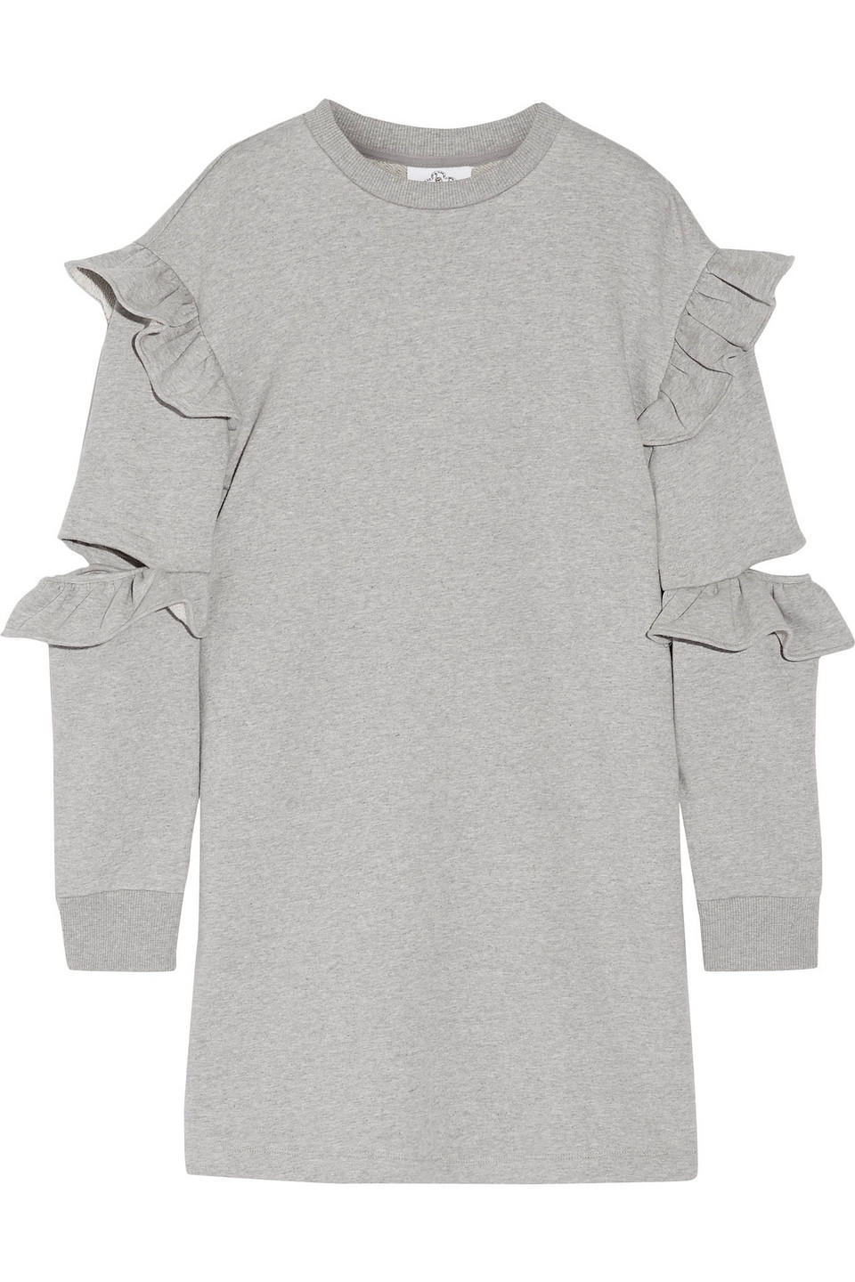 sjyp - cutout ruffled cotton-terry mini dress - gray - m