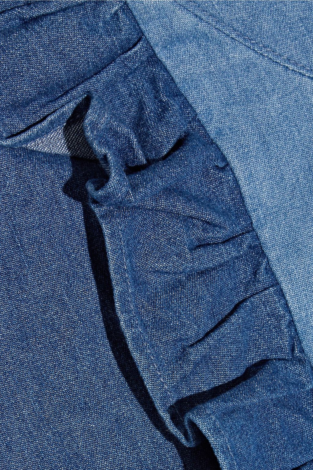 sjyp denim dress Ruffled paneled denim mini dress - mid denim