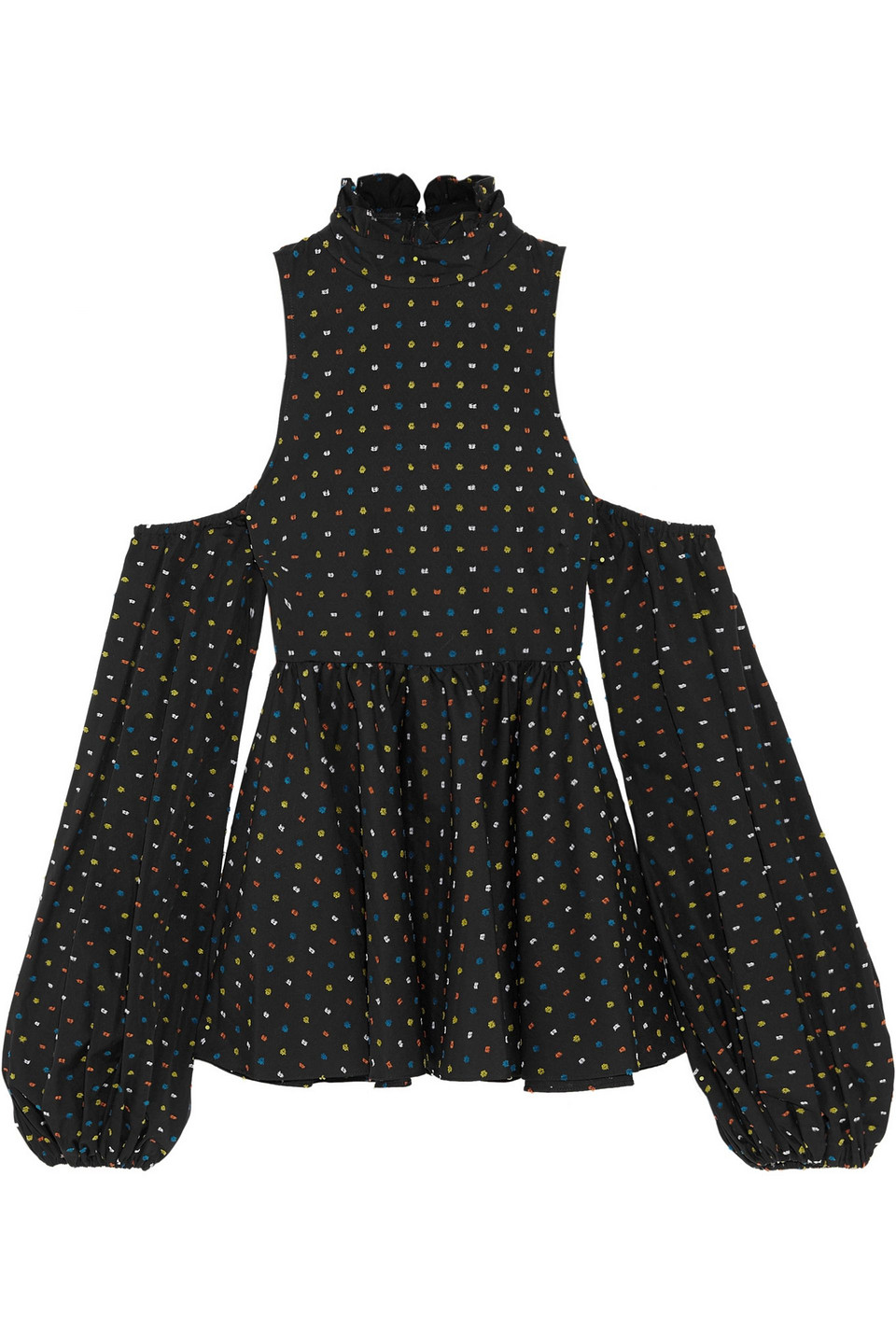 caroline constas - cold-shoulder swiss-dot cotton top - black - m