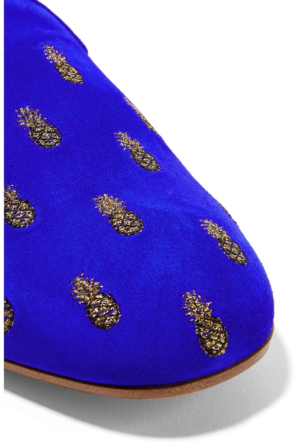 AQUAZZURA Ananas embroidered suede slippers