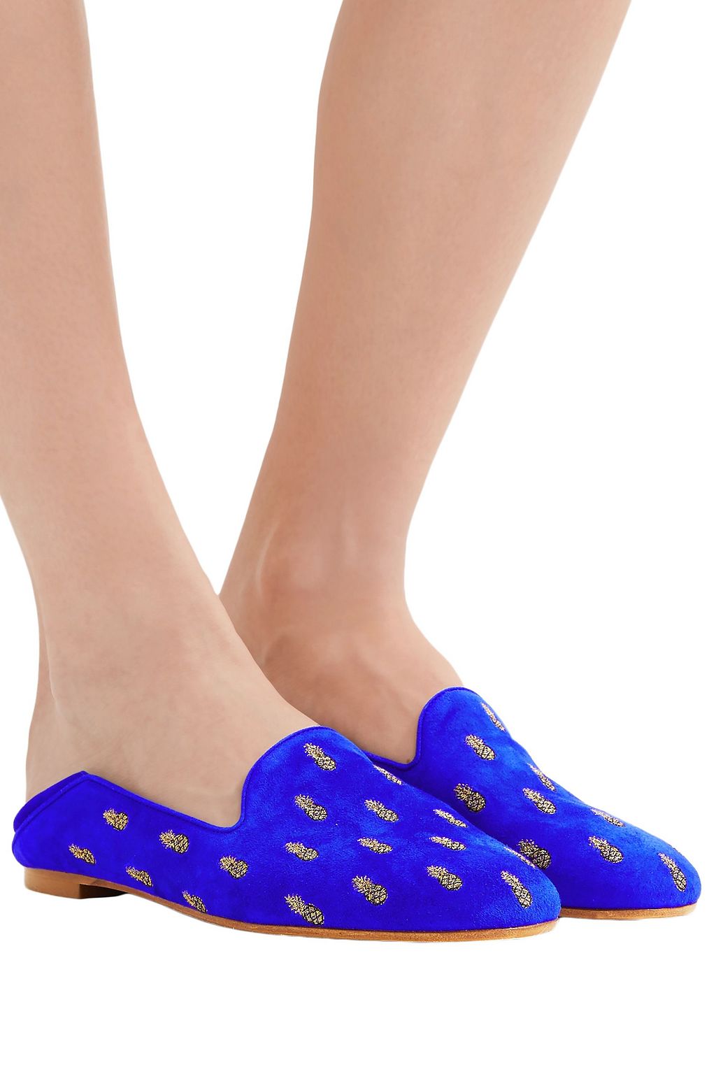 AQUAZZURA Ananas embroidered suede slippers
