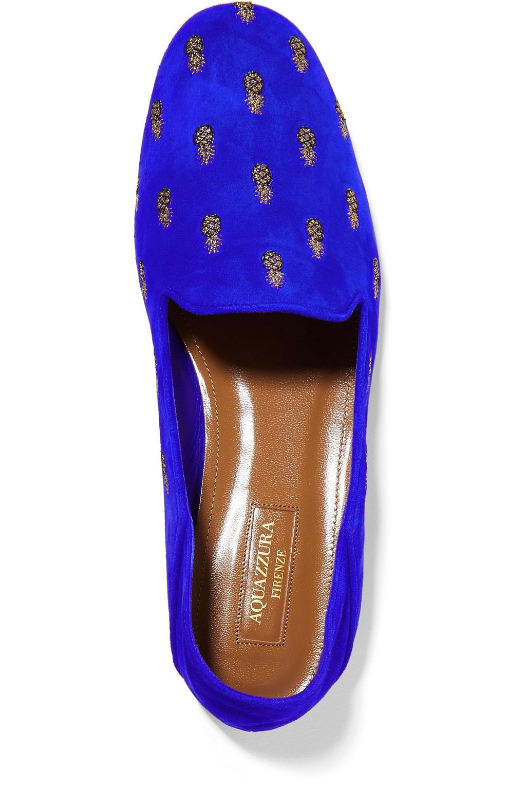 AQUAZZURA Ananas embroidered suede slippers