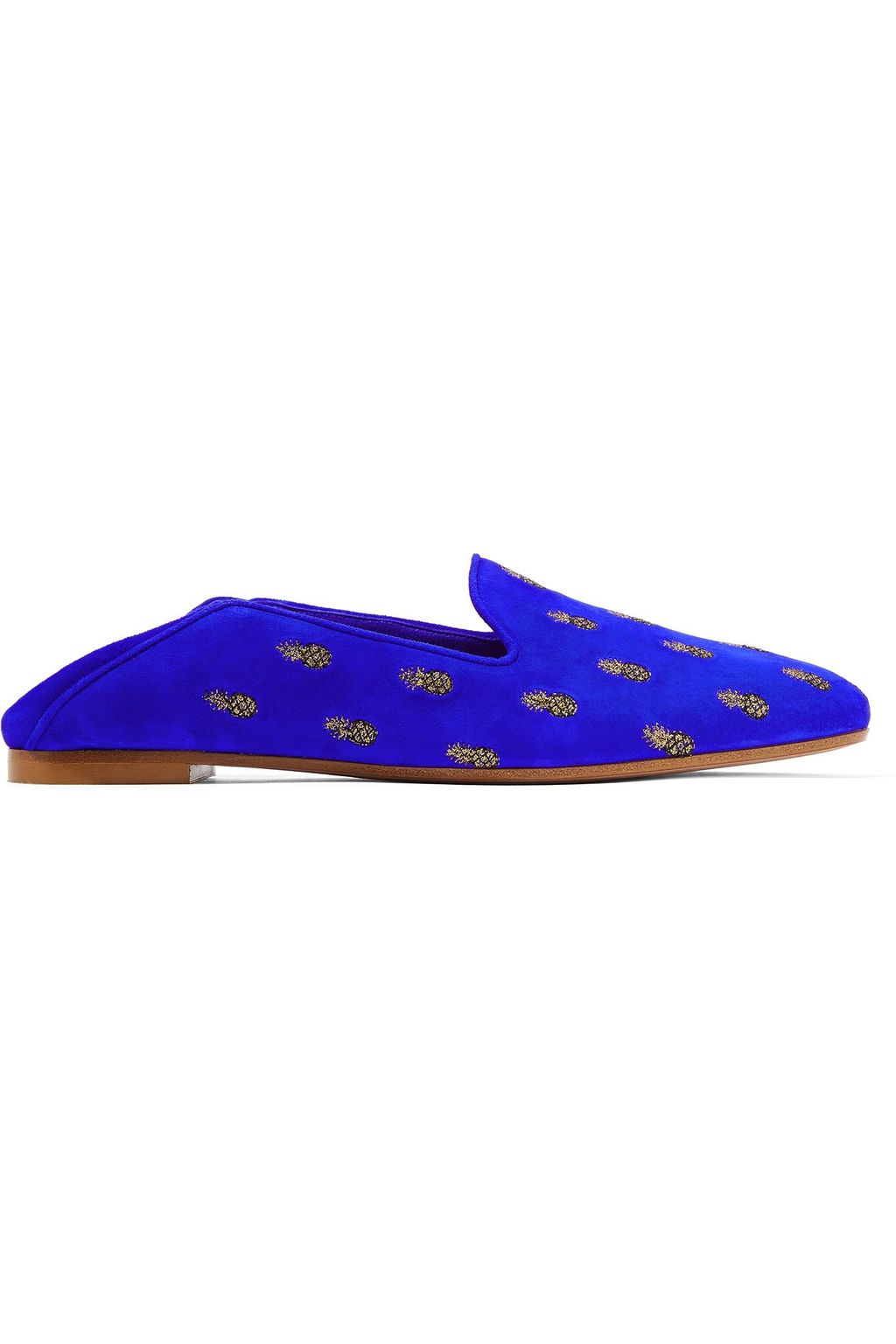 AQUAZZURA Ananas embroidered suede slippers