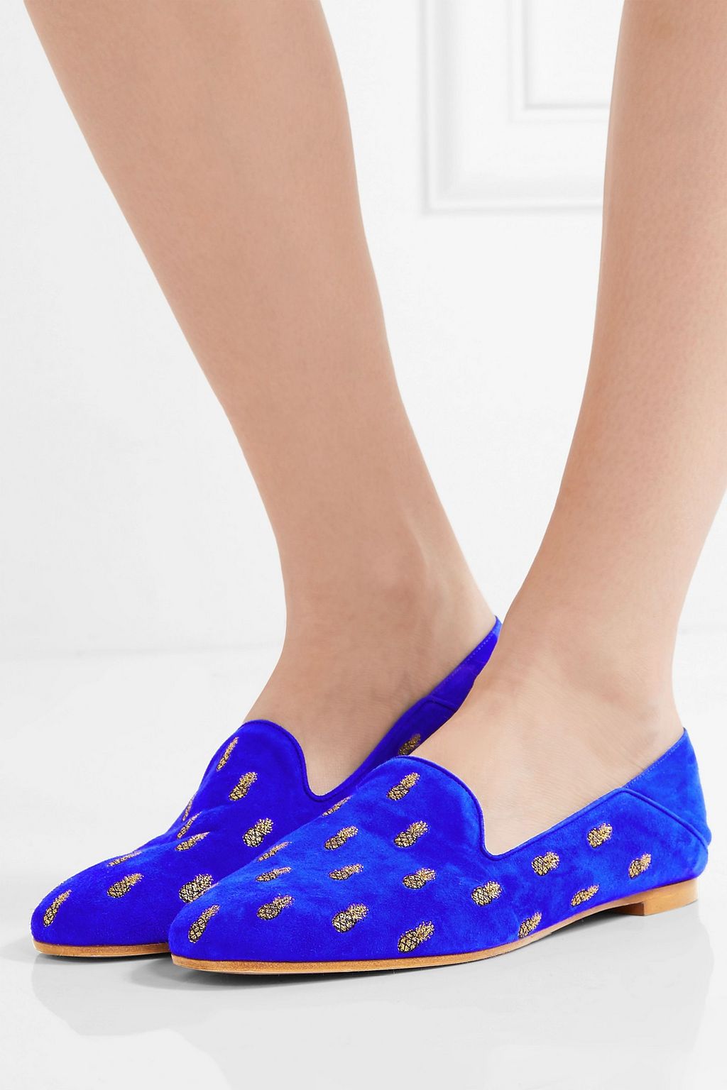 AQUAZZURA Ananas embroidered suede slippers